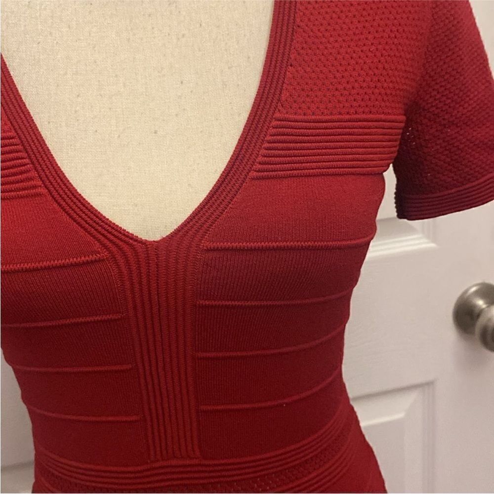 Sandro Red Milau Pointelle Ribbed Dress, S - Picture 4 of 15